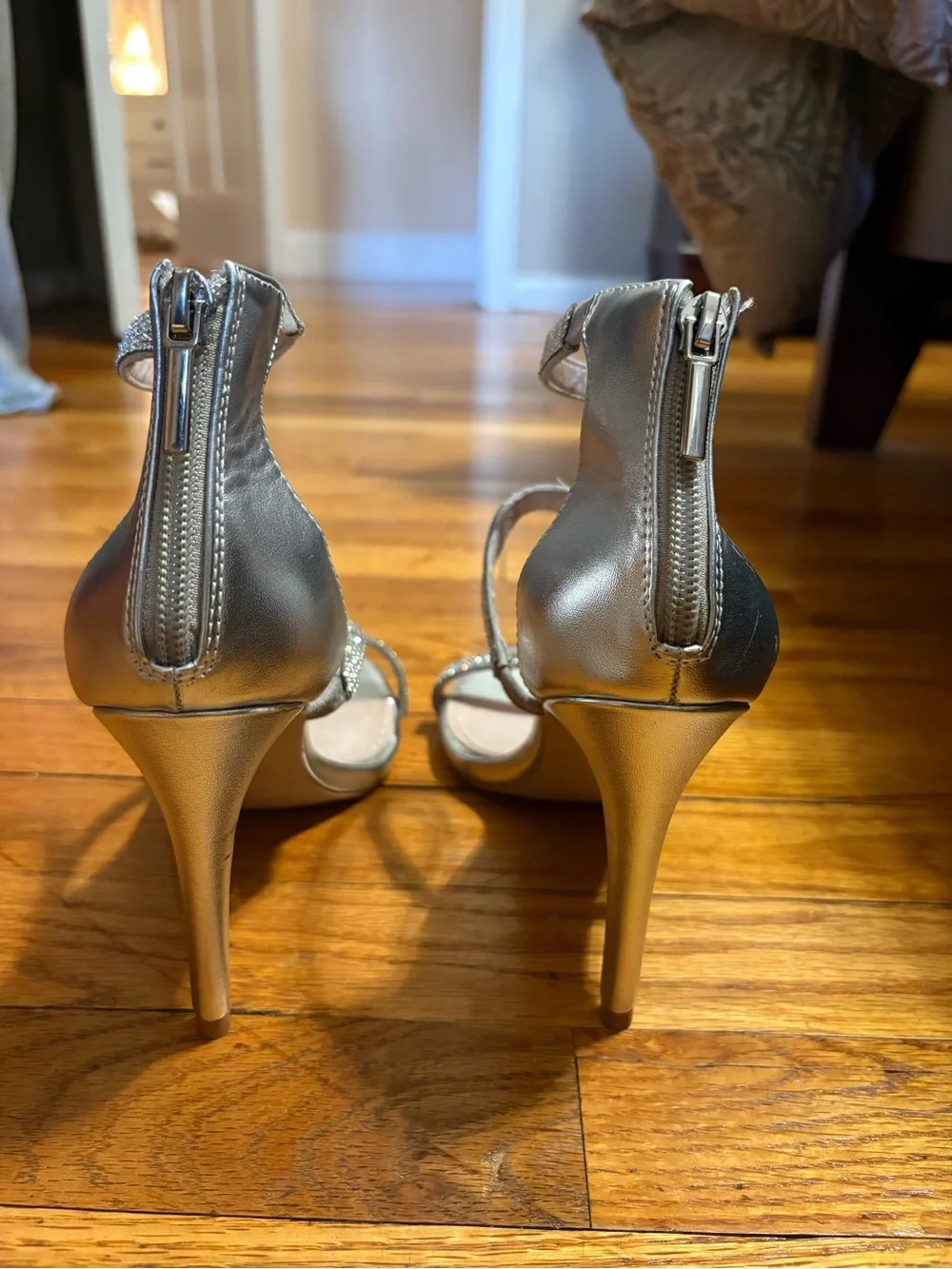 Steve Madden Silver Crystal-Strap High Heel Sandals